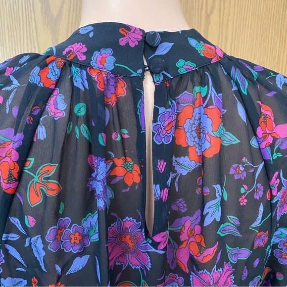 Veronica Beard Cicely Silk Floral Blouse Sheer Balloon Sleeve Size 8 - Picture 6 of 13